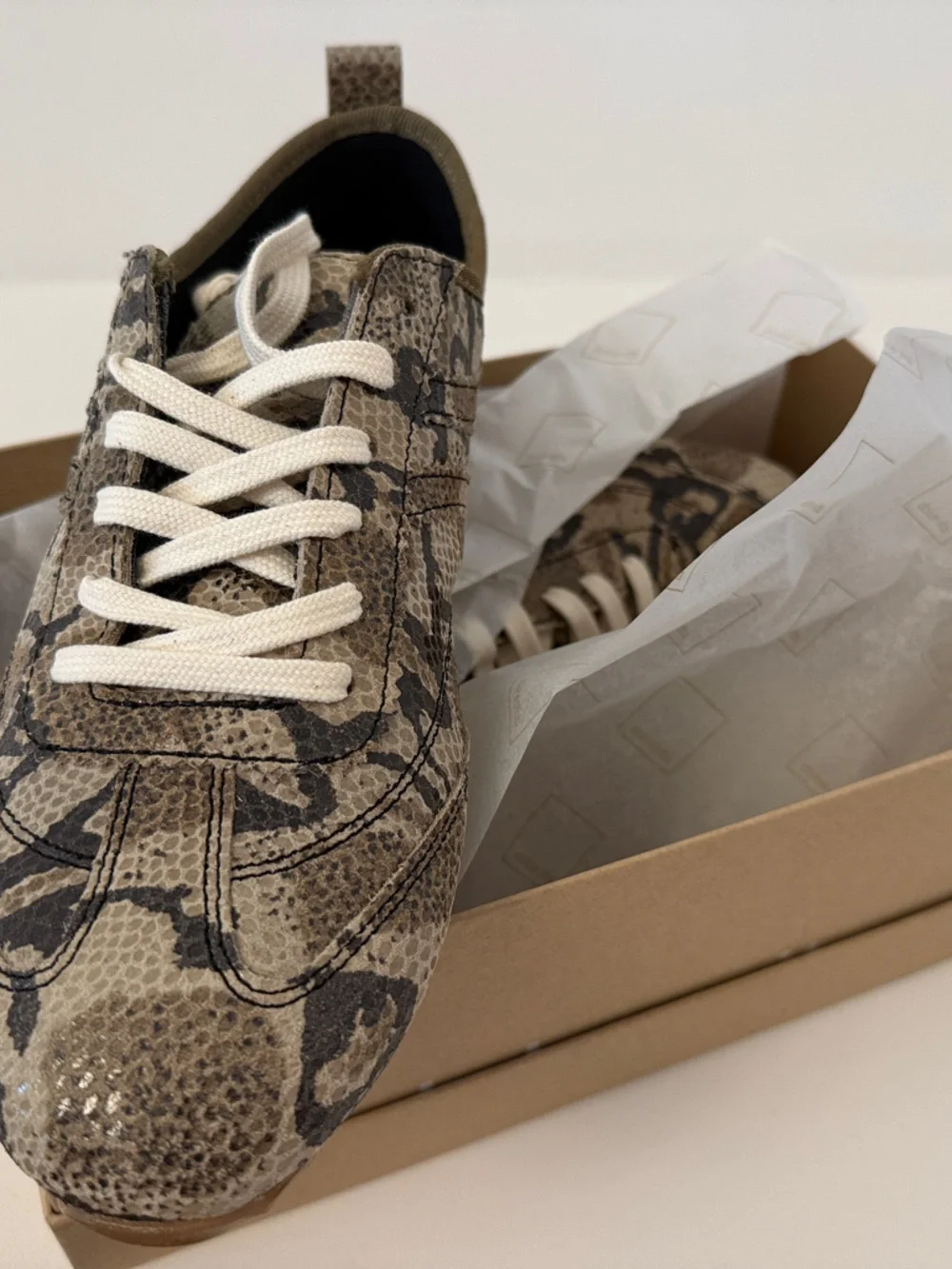 Dolce Vita Snake-Print Lace-Up Sneakers in Neutral Tones